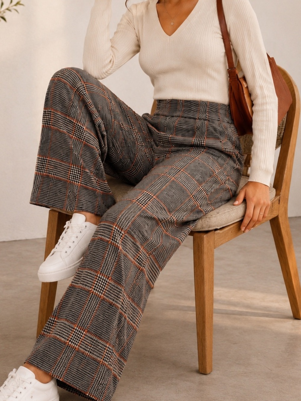 Express Plaid Wide Leg Pants XS High Rise Elastic Waist Neutral Stretch